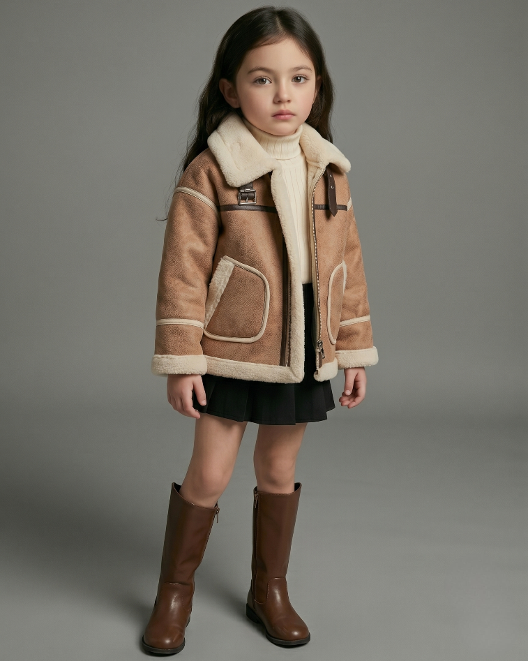 Chaqueta Niño Invierno Sherpa Piel Sintética Cuello Alto