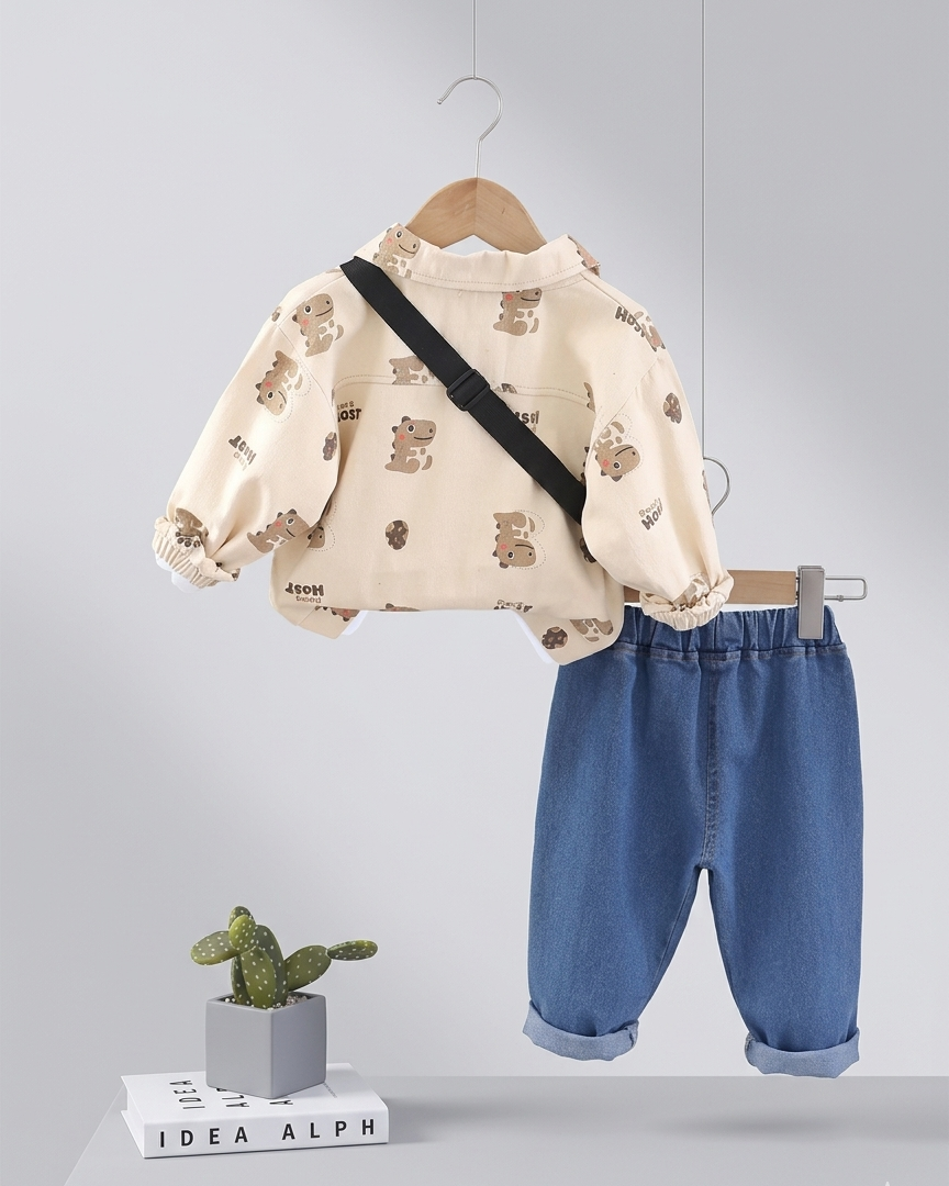 Conjunto infantil 3 piezas dinosaurios para niño: camiseta estampada, interior ligero y pantalón vaquero en España