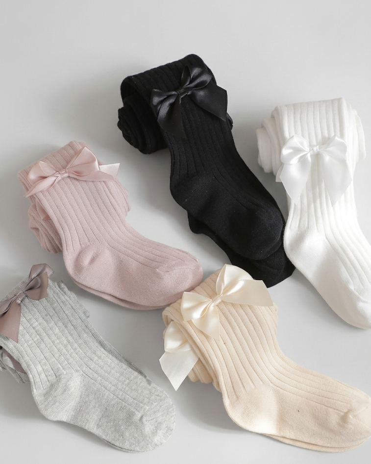 Calcetines niña largos con lazo satén elegantes invierno
