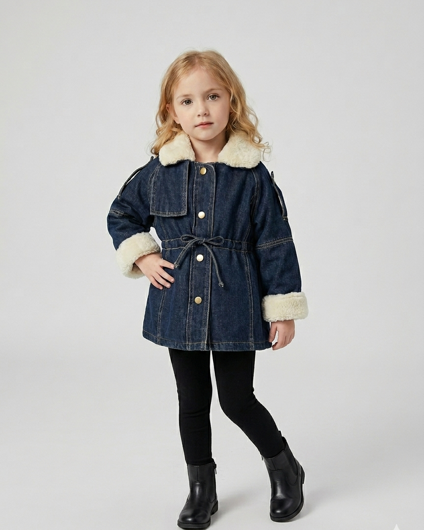 Abrigo vaquero niña forrado con pelo cálido para invierno | chaqueta denim infantil en España