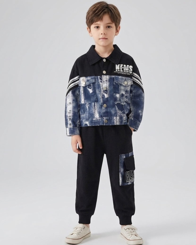 Conjunto niño 2 piezas denim casual: chaqueta y pantalón estilo deportivo en España