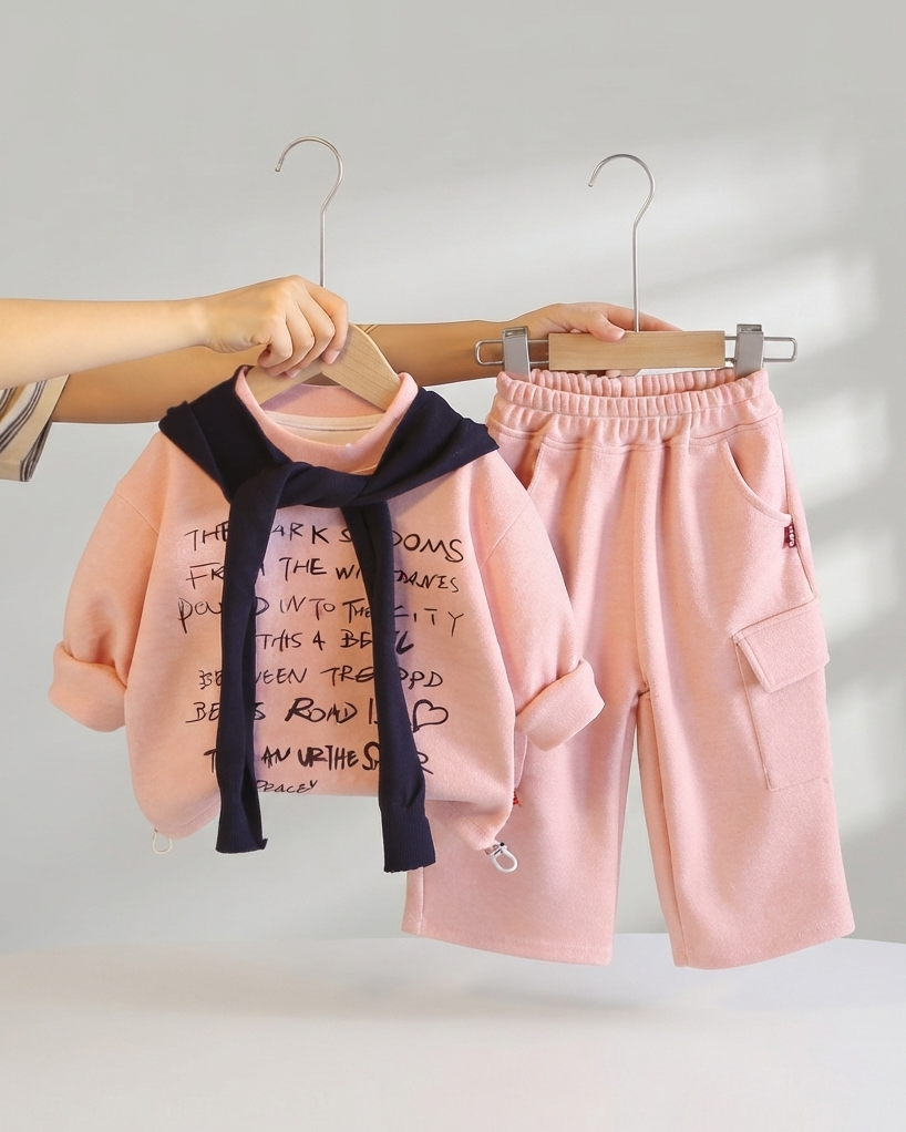 Conjunto Infantil 3 Piezas para Niño con Chaleco de Punto y Pantalón Cargo Casual