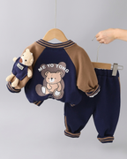 Chándal bebé 3 piezas con osito: chaqueta, camiseta y pantalón