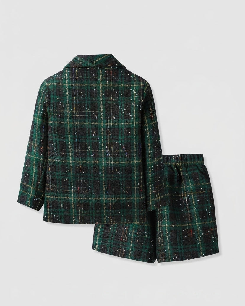 Conjunto Elegante de Tweed Verde para Niñas