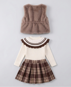 Conjunto niña 3 piezas elegante ropa bebé niña con chaleco de lana y falda de cuadros,Ideal para clima otoñal  en España