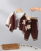 Conjunto deportivo bebé 3 piezas (chaqueta, camiseta interior de algodón y pantalón) con osito | chándal bebé, ropa bebé niño en España