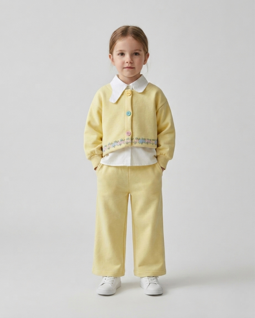 Conjunto niña 3 piezas ropa infantil con suéter bordado floral y camisa blanca,Ideal para primavera y para clima otoña en España