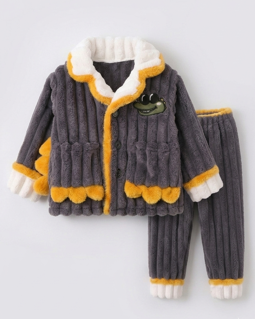 Pijama bebé invierno dinosaurio con cuello doblable y cierre de botones completo – pijama infantil cálido en España