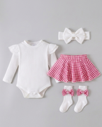 Conjunto niña elegante de cuadros con blusa de punto manga larga – ropa niña clásica moderna en España