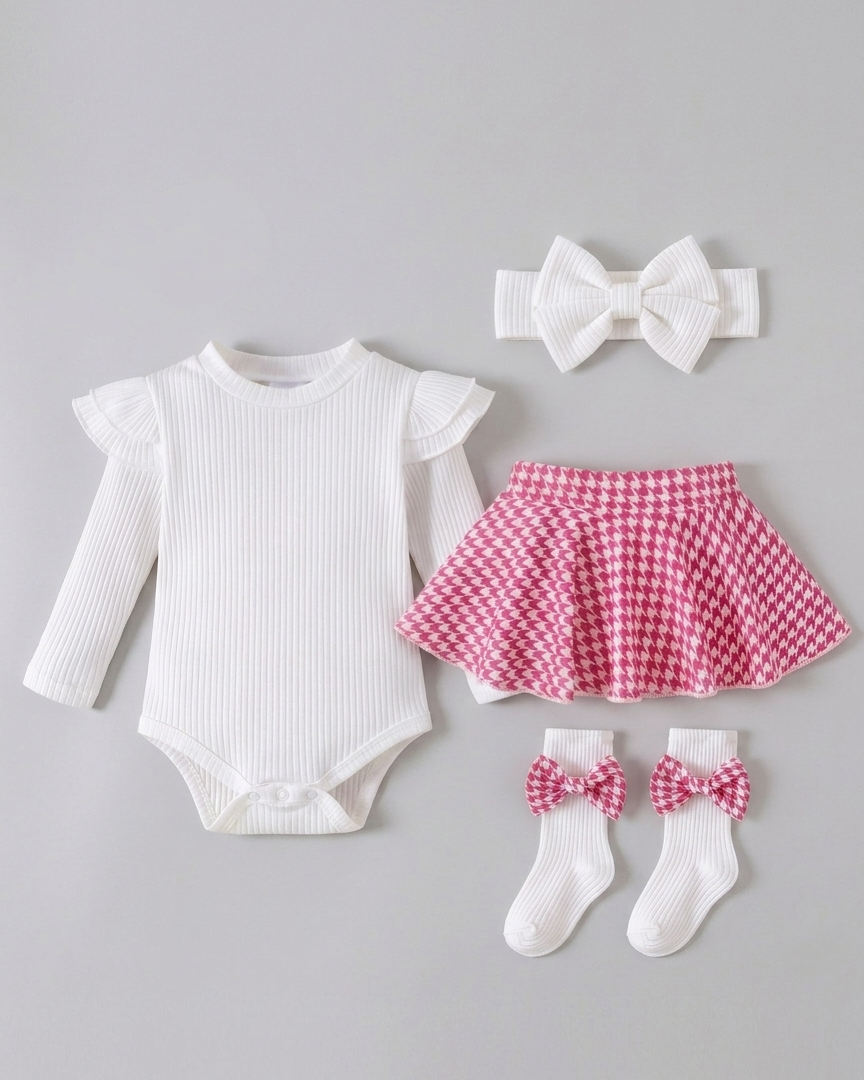 Conjunto niña elegante de cuadros con blusa de punto manga larga – ropa niña clásica moderna en España