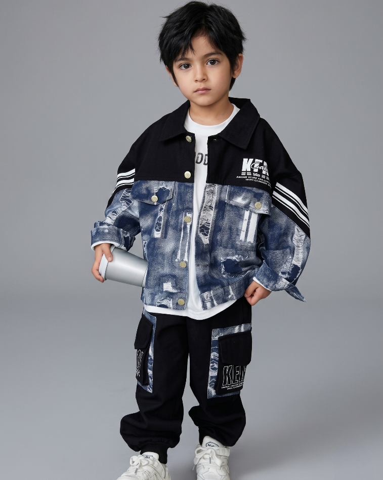 Conjunto niño 2 piezas denim casual: chaqueta y pantalón estilo deportivo en España
