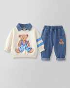 Conjunto niño 2 piezas sudadera y pantalón vaquero con estampado de oso estilo casual otoño , ropa infantil, Ideal para primavera y  verano en España