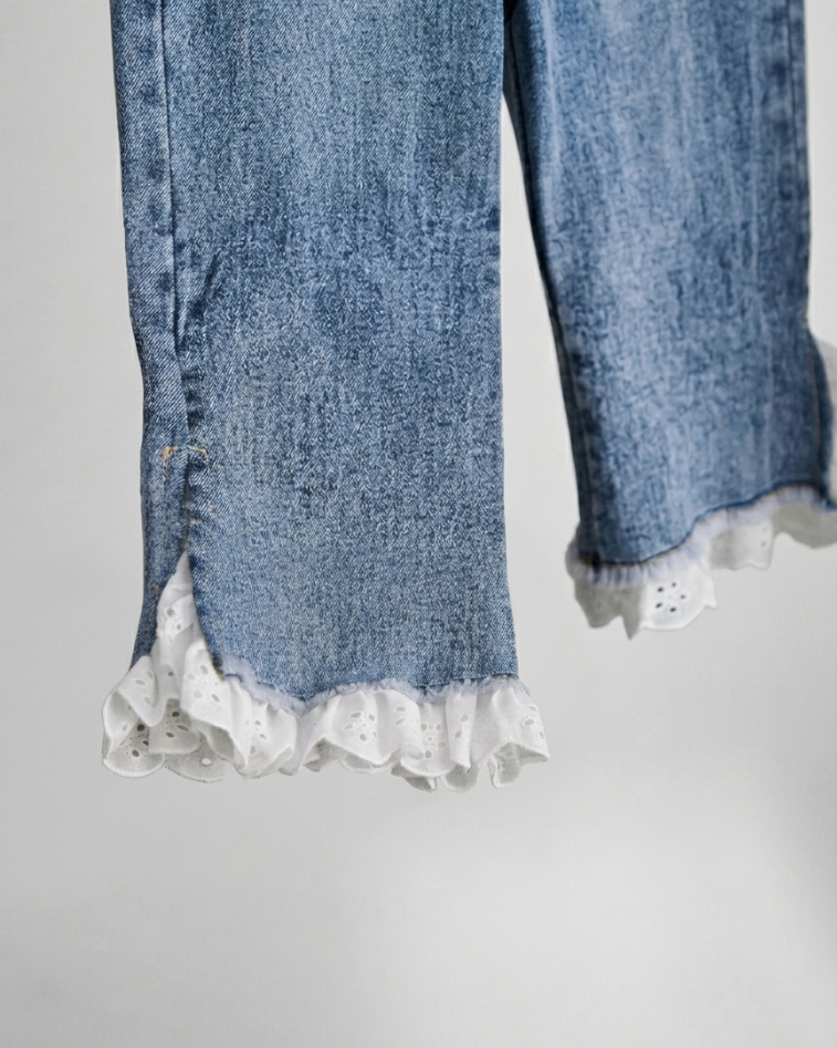 Conjunto niña 2 piezas: blusa tejida con cuello decorado y pantalón vaquero elegante en España