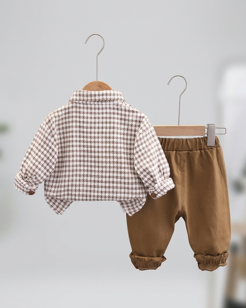 Conjunto niño 3 piezas ropa niño otoño invierno: camisa estampada pata de gallo, camiseta algodón y pantalón elástico en España
