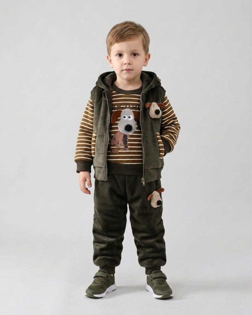 Conjunto niño invierno 3 piezas ropa infantil con osito bordado y chaleco con capucha , Ideal para clima otoñal en España