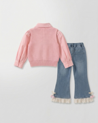 Conjunto niña 3 piezas ropa infantil (blusa, chaleco de punto y pantalón vaquero) para otoño y primavera en España