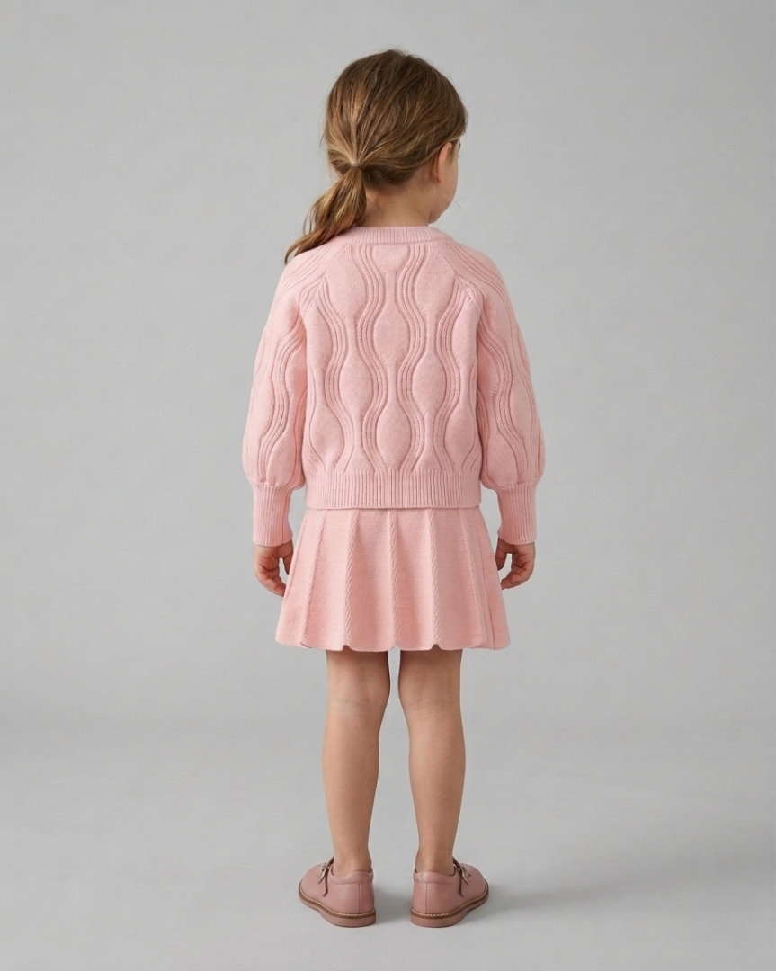 Conjunto niña invierno 2 piezas vestido y chaqueta de punto con encaje, destacada para looks elegantes y sencillos en España