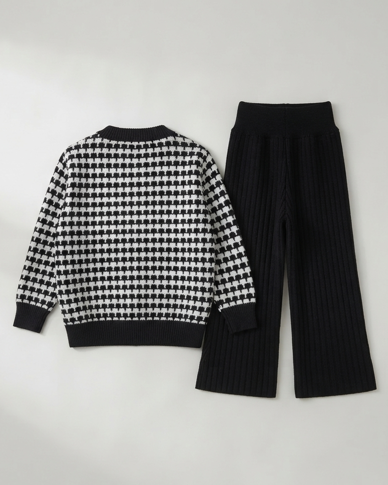 Conjunto Niña Houndstooth Elegante Invierno