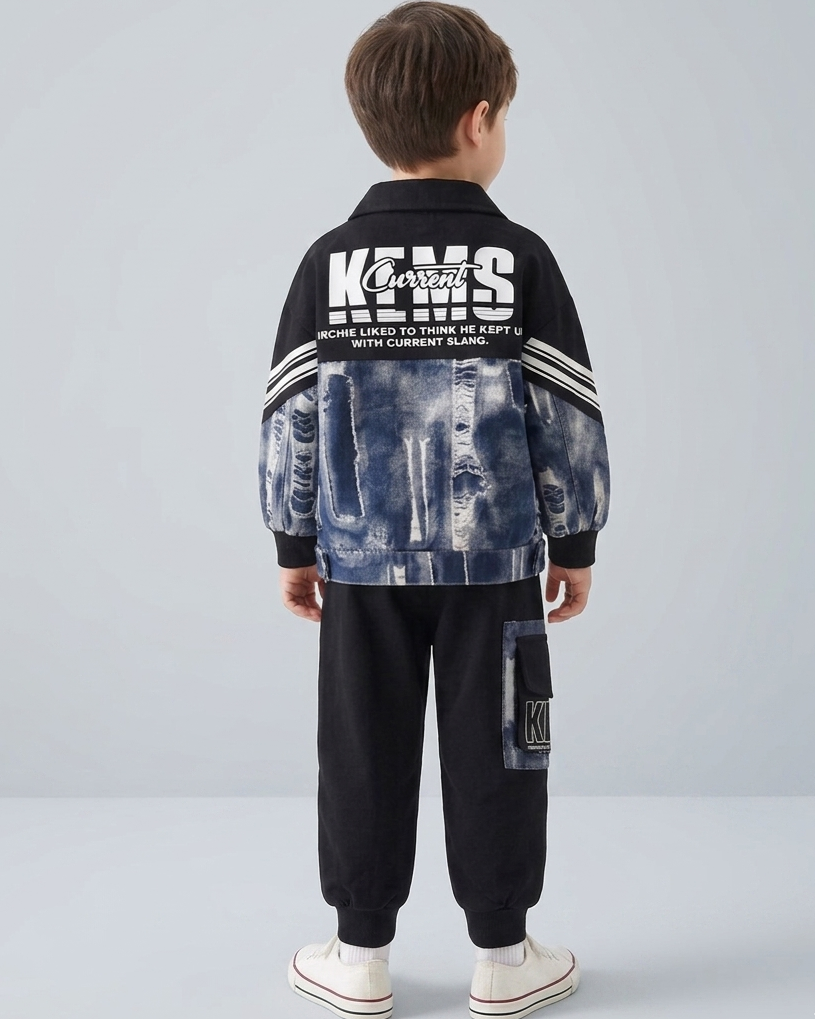 Conjunto niño 2 piezas denim casual: chaqueta y pantalón estilo deportivo en España