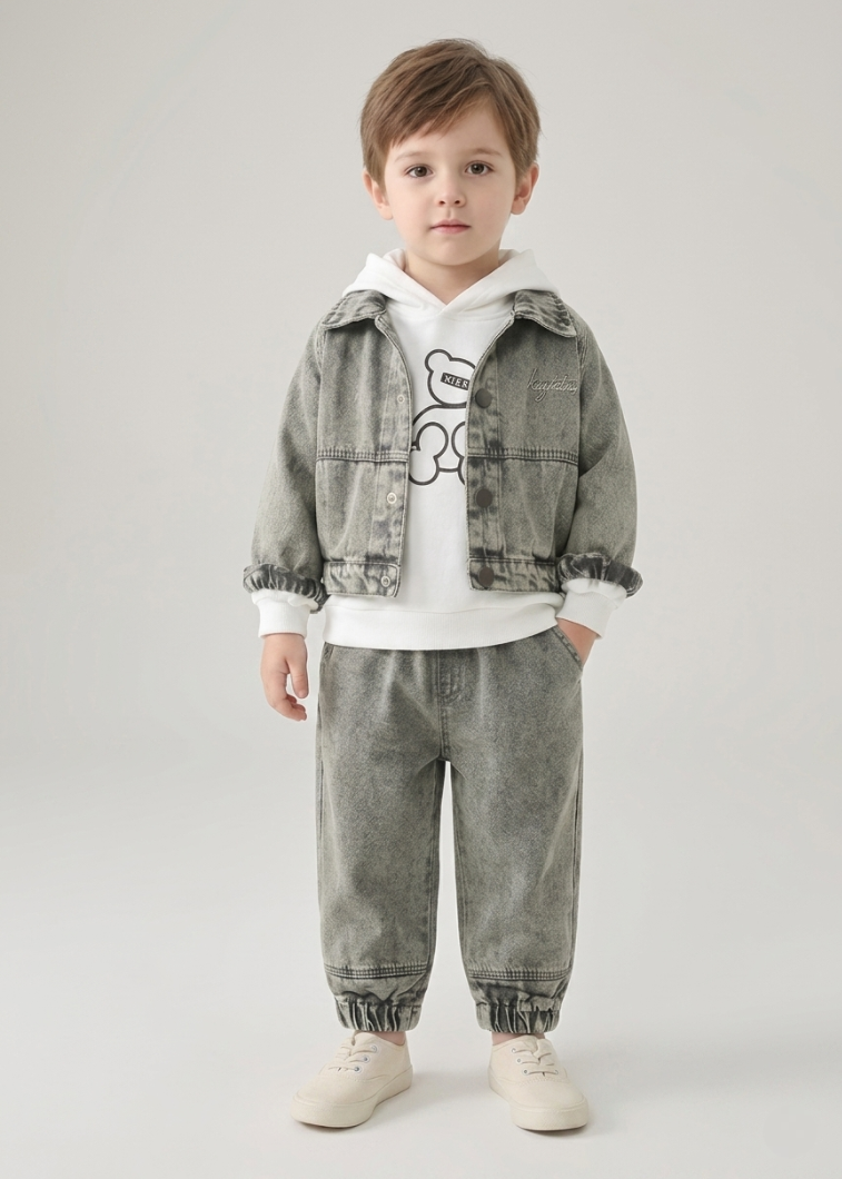 Conjunto bebé 3 piezas vaquero: chaqueta denim, camiseta de algodón y pantalón elástico para niño y  en España