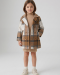 Conjunto niña invierno 2 piezas abrigo de cuadros y vestido lencero elegante en España