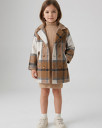 Conjunto niña invierno 2 piezas abrigo de cuadros y vestido lencero elegante en España