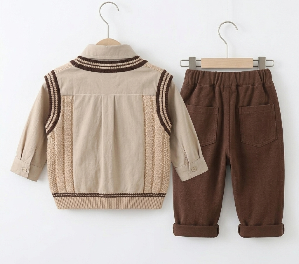 Conjunto niño elegante 3 piezas: chaleco de lana, camisa de manga larga y pantalón cómodo,Ideal para primavera y para clima otoñal  en España