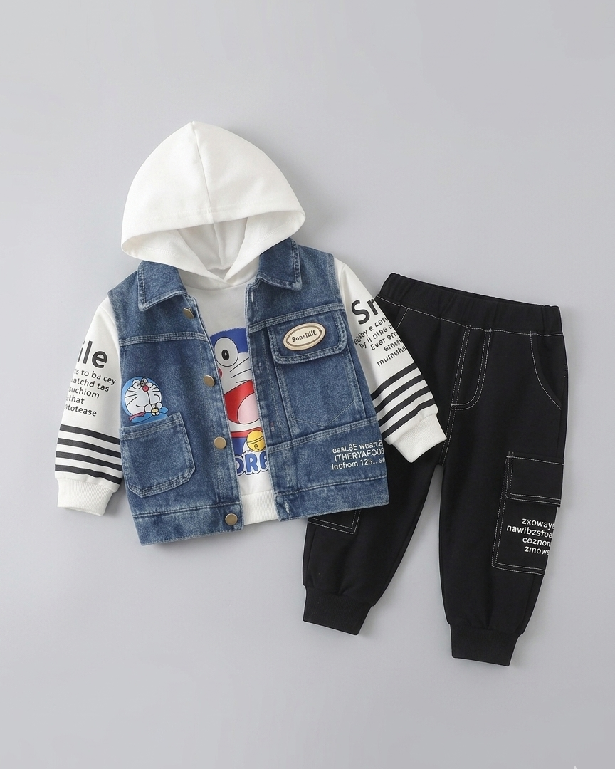 Conjunto niño 3 piezas ropa infantil: chaqueta sin mangas, sudadera Doraemon y pantalón deportivo en España