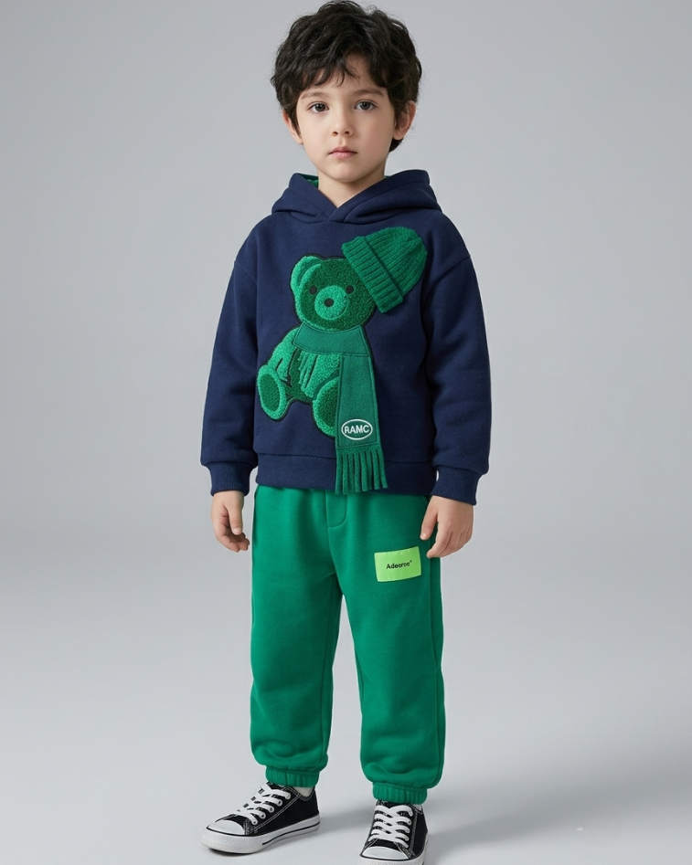 Conjunto niño invierno 2 piezas sudadera con capucha y pantalón osito 3D ,ropa niño invierno Ideal para primavera en España