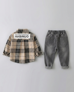 Conjunto niño cuadros elegante de dos piezas con camisa de cuadros y pantalón denim  niño cuadros en España
