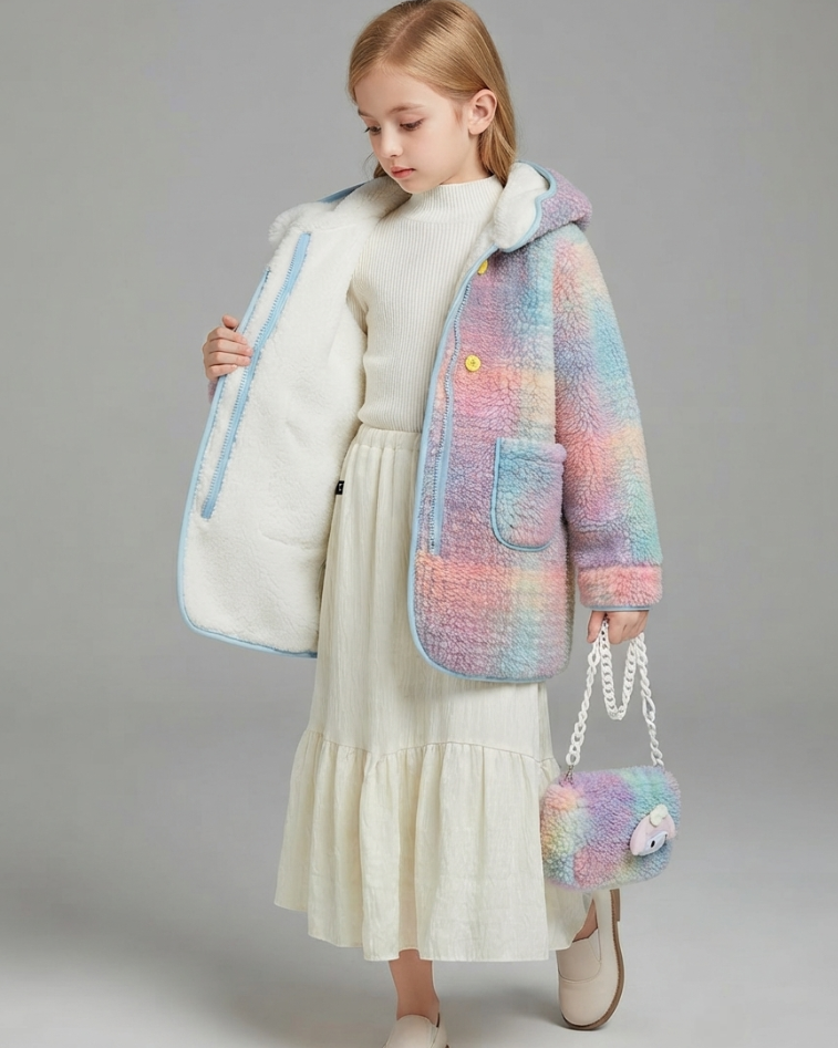 Abrigo Niña Peluche Invierno Bolso Incluido