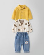 Conjunto bebé 3 piezas ropa bebé con cárdigan de oso y pantalón vaquero , Ideal para primavera y para clima otoñal en España