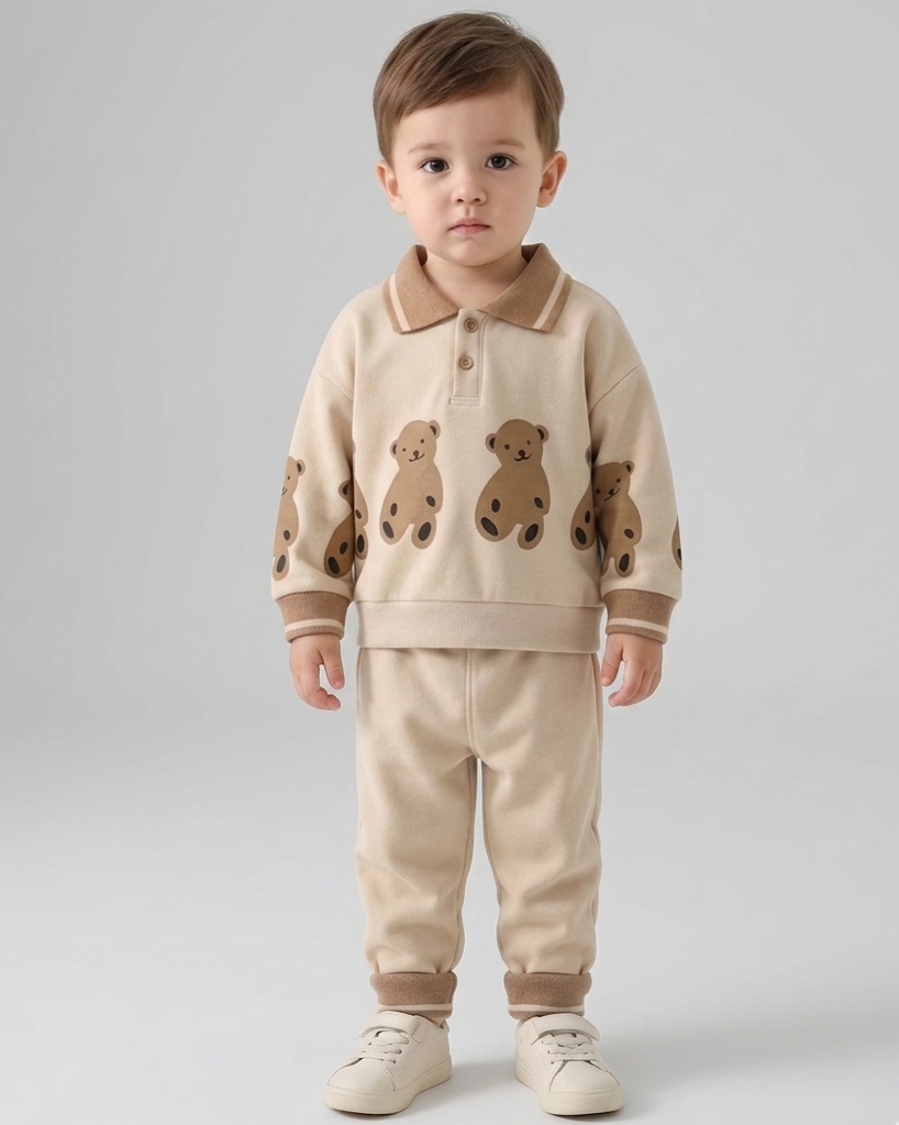 Conjunto 2 piezas bebé niño invierno con estampado de dibujos animados y ositos vista completa