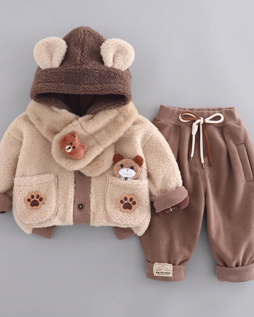 Conjunto bebé invierno 2 piezas chaqueta y pantalón felpa cálida,Ideal para clima otoñal en España