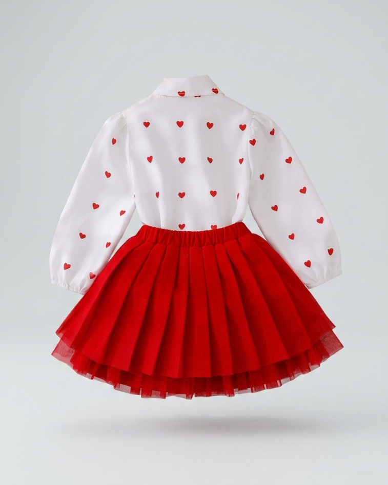 Conjunto niña 2 piezas falda de tul roja y camiseta con corazones – ropa niña elegante en España