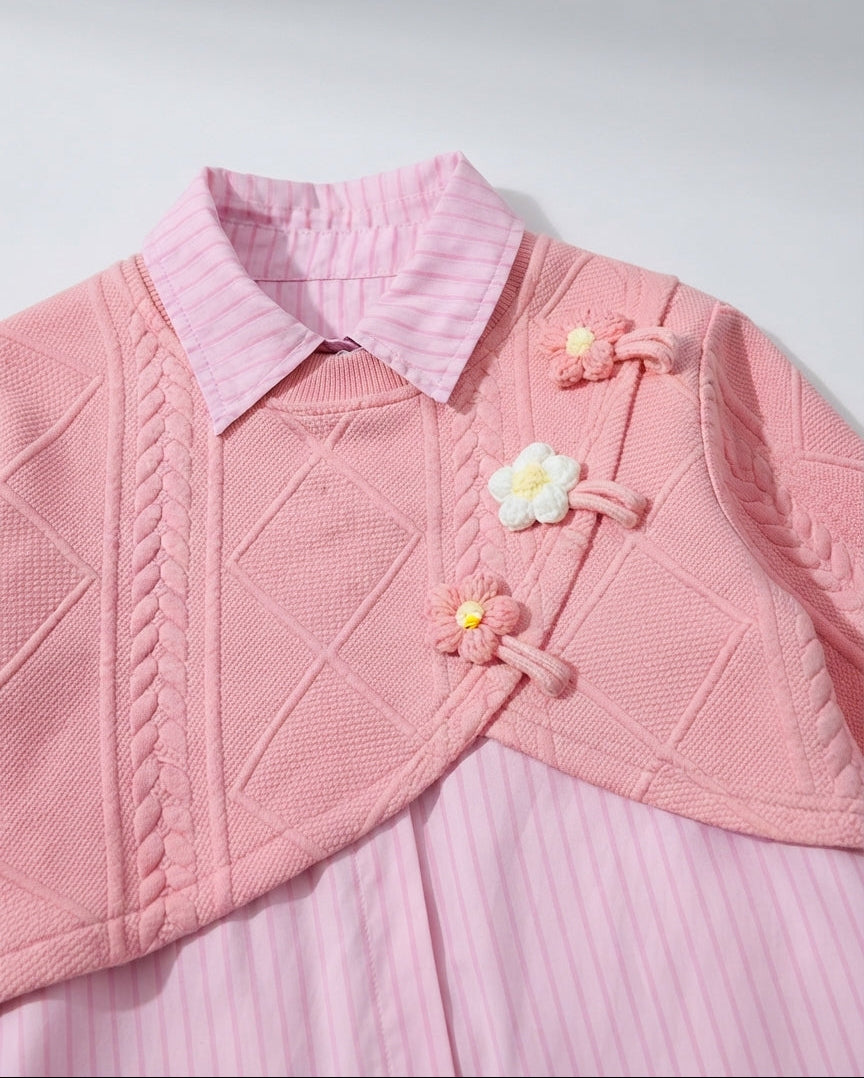 Conjunto Niña 3 Piezas Otoño Invierno Flores Bordadas