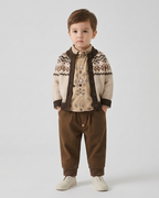 Conjunto niño 3 piezas invierno (suéter lana, camisa cuadros y pantalón elástico)Ideal para clima otoñal  en España
