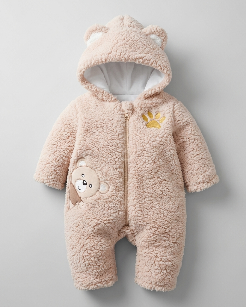 Conjunto de invierno niño sherpa Teddy Bear con capucha de orejitas y forro cálido outfit niño 