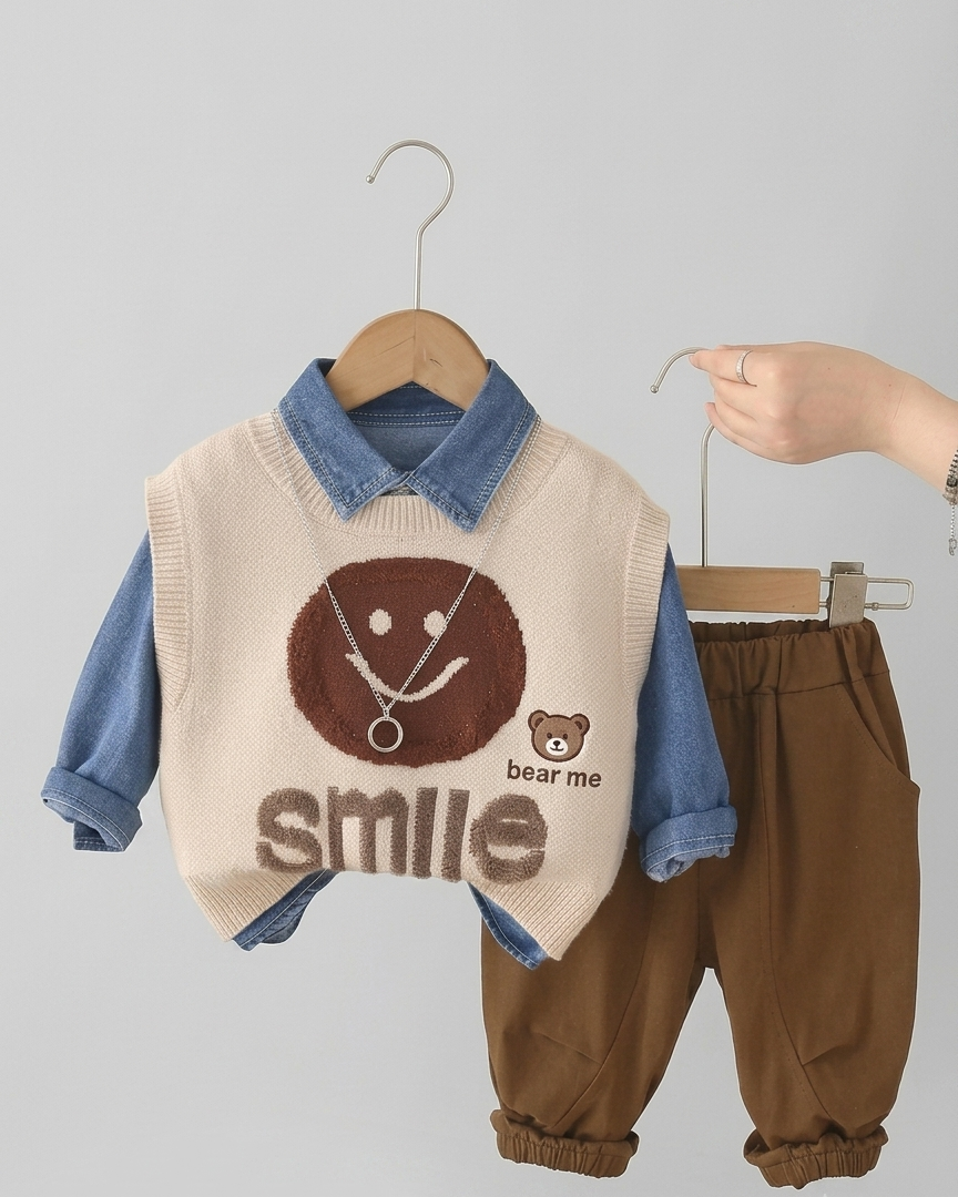 Conjunto niño 3 piezas ropa bebé invierno: camisa vaquera, suéter de lana y pantalón otoño invierno en España