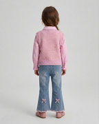 Conjunto niña 3 piezas: camisa rosa, suéter de punto suave y pantalón vaquero con encaje en España