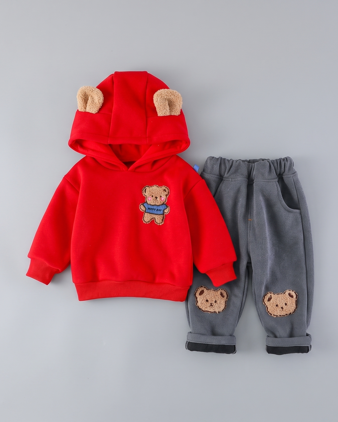 Conjunto niño 2 piezas ropa infantil: sudadera con capucha con diseño de oso 3D y pantalón vaquero elástico,Ideal para primavera y verano en España