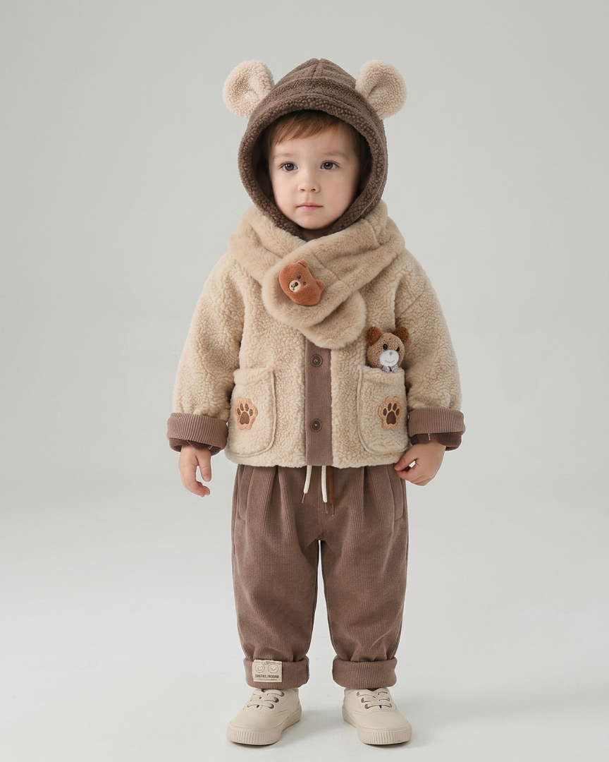 Conjunto bebé invierno 2 piezas chaqueta y pantalón felpa cálida,Ideal para clima otoñal en España
