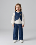 Conjunto niña 3 piezas denim vaquero (blusa, chaleco y pantalón) ,destacada para looks elegantes y sencillosen España
