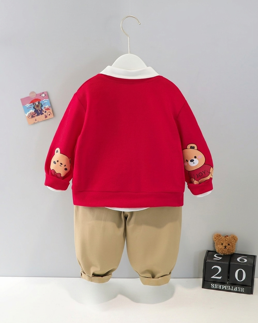 Conjunto bebé 3 piezas otoño niño con estampado de oso y pajarita ropa bebé otoño y principios de invierno en España