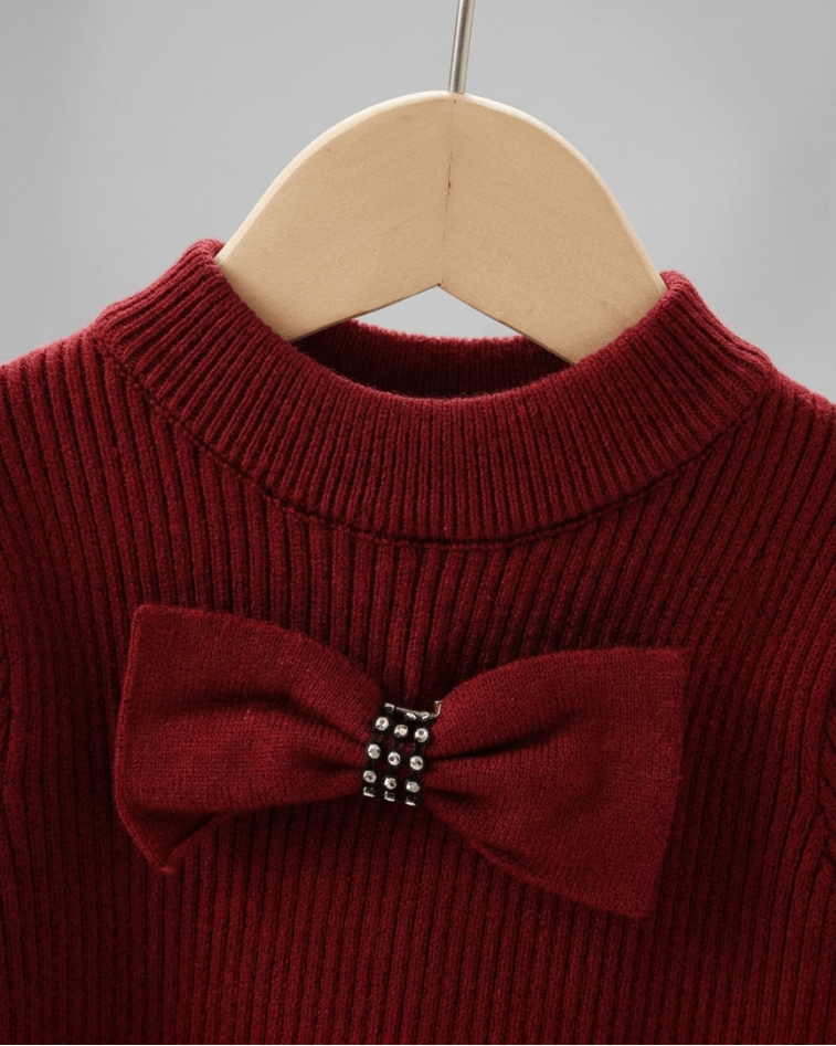 Vestido niña invierno cálido con lazos de satén y cuello altol as tallas disponibles.Ideal para primavera  en España