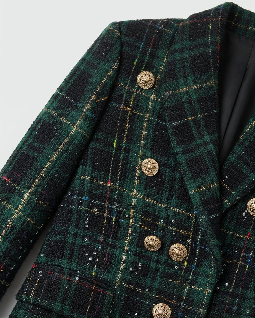 Conjunto Elegante de Tweed Verde para Niñas