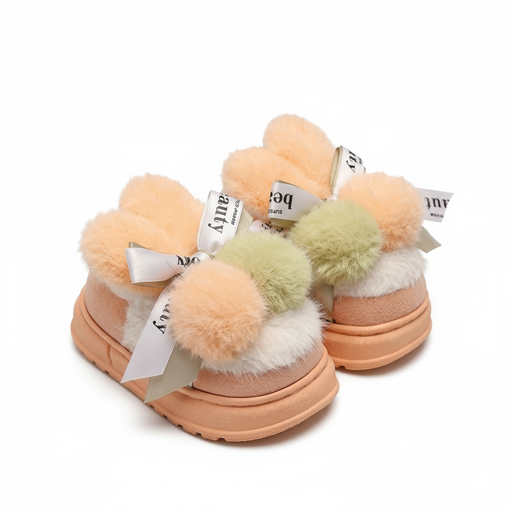 Pantuflas de invierno cálidas para niños con peluche suave y bolas de colores en España