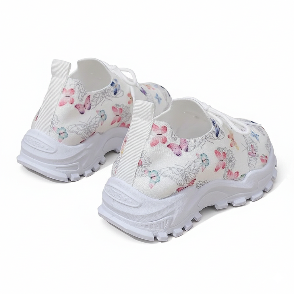 suela flexible zapatillas deportivas con estampado de mariposas para niñas