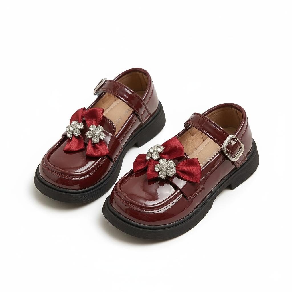 Zapato elegante para niñas con lazo adornado y colores brillantes vista completa