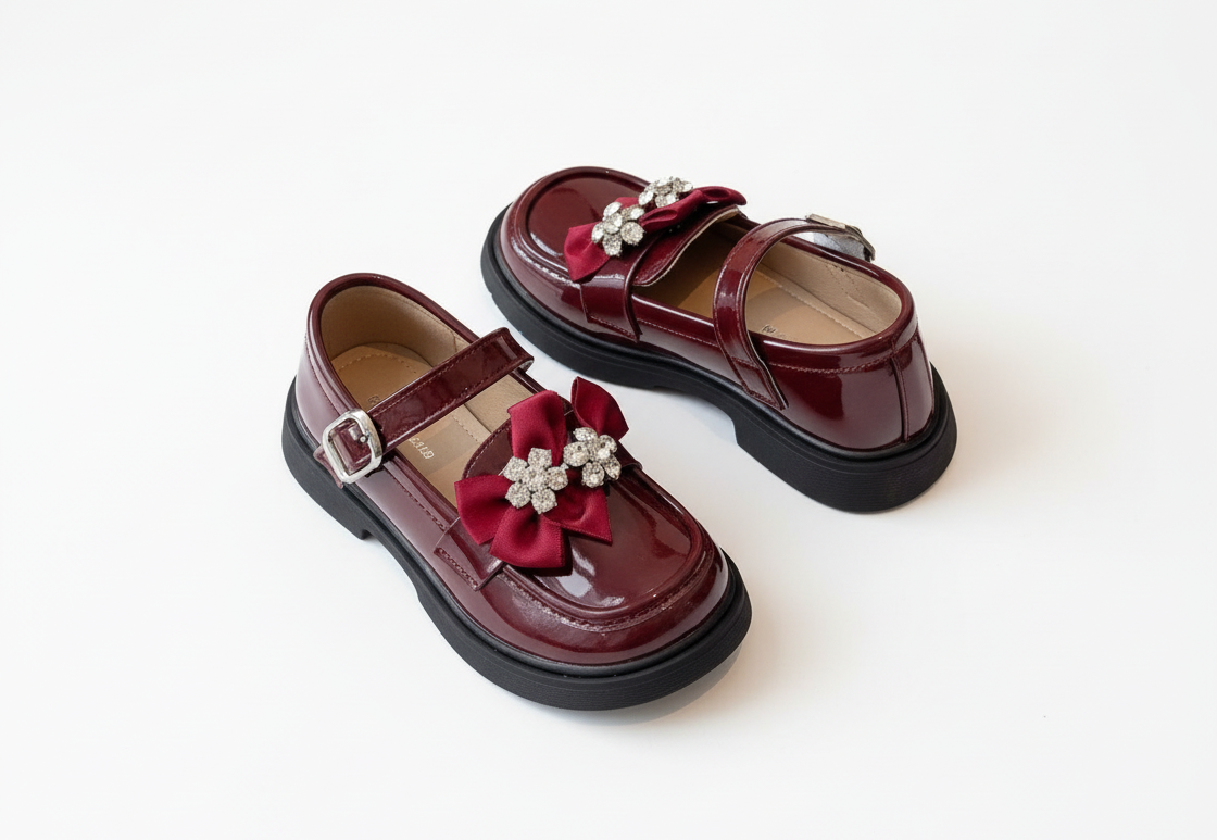 Zapato elegante para niñas con lazo adornado y colores brillantes vista lateral